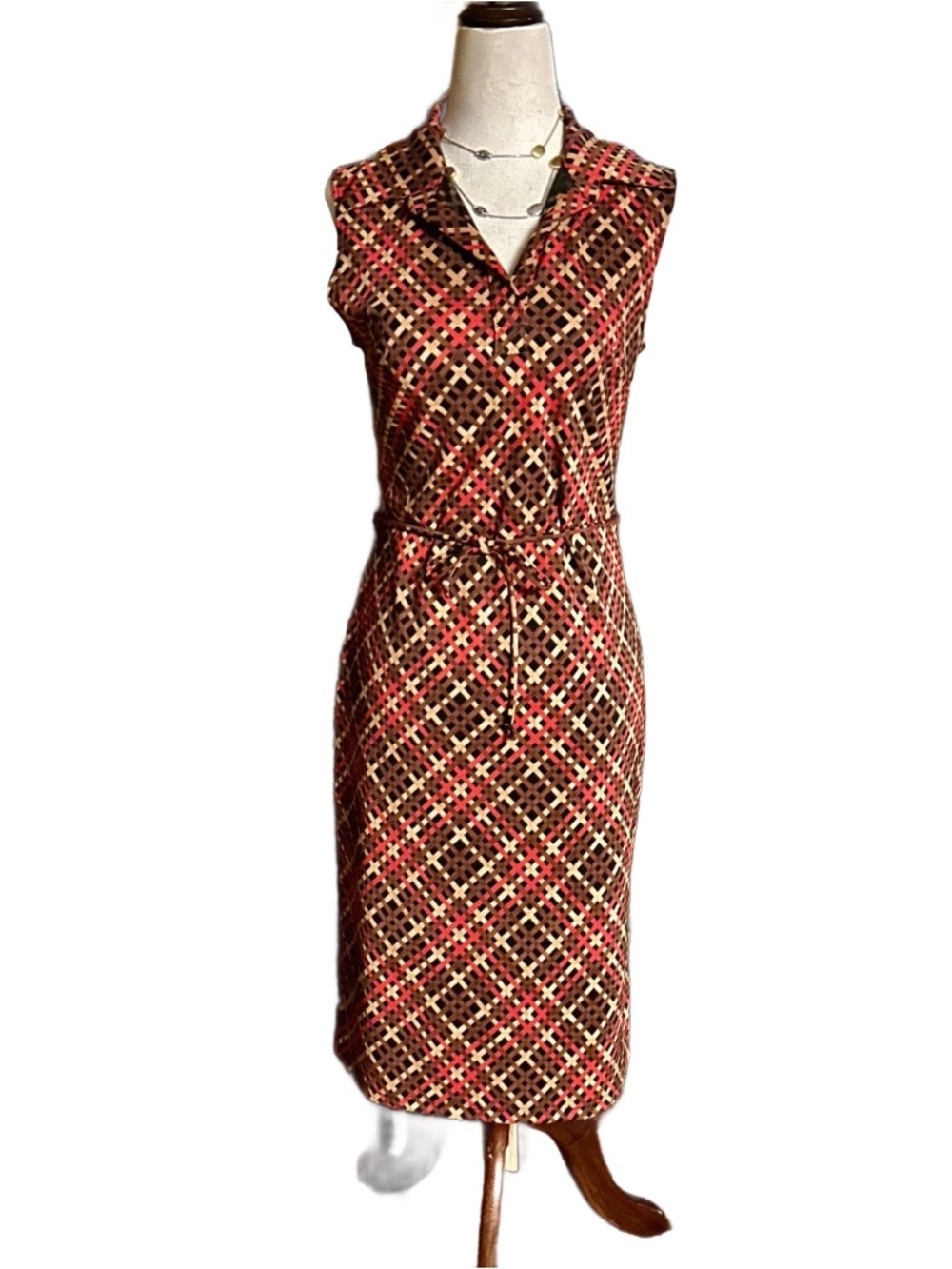 A’ Gaci ~ Women’s Large ~ Vintage ~  USA ~ Brown/ Black / Red ~ Plaid ~  Dress